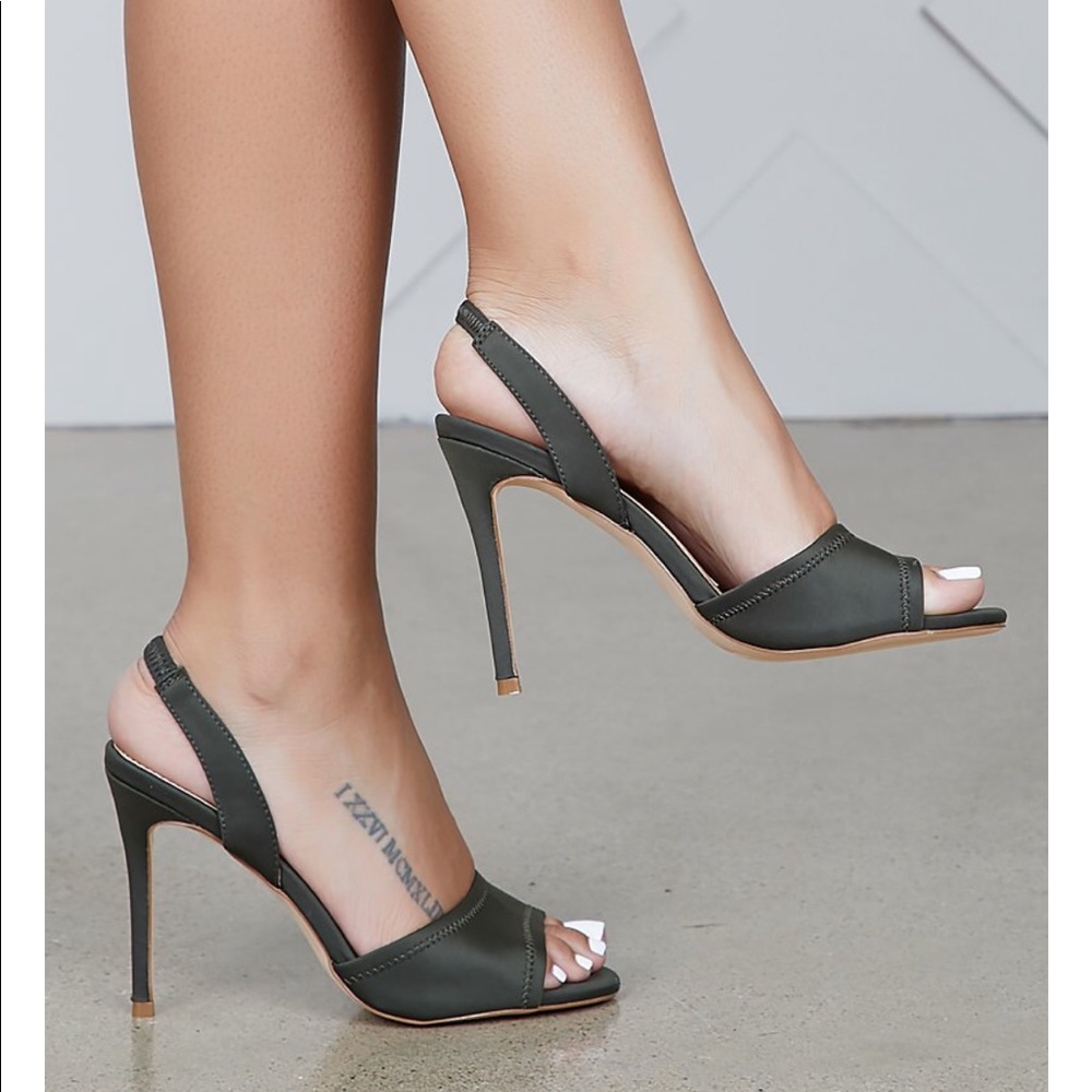 Olive Lycra Sling Back Heel